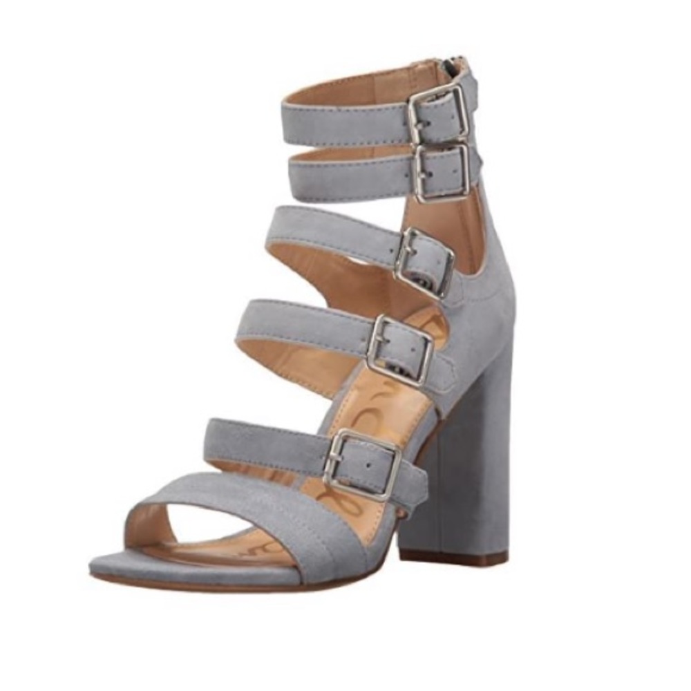 Sam Edelman Suede Leather Dusty Blue Yasmina Buckle Cage Heel Sandals size 9